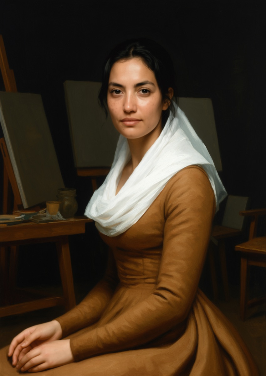 An oil portrait in the style of the old masters
